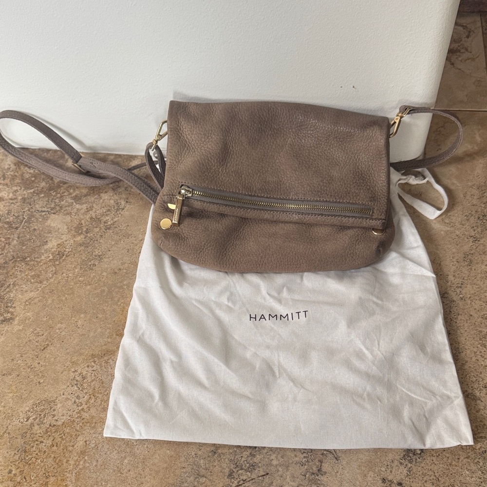 Hammitt Taupe Brown Leather Crossbody Bag with Gold Hardware